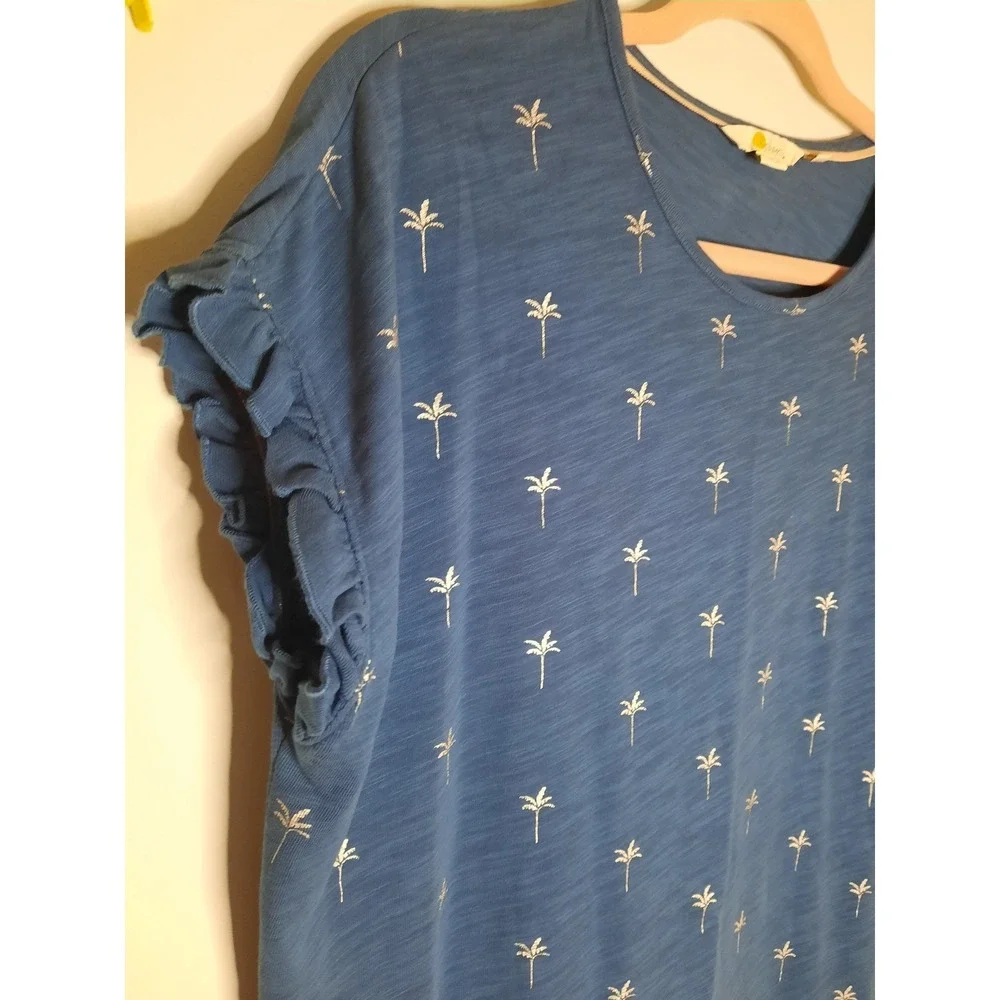 Boden Blue Palm Tree Print Ruffle Sleeve T-Shirt Dress US 12R - Picture 4 of 6